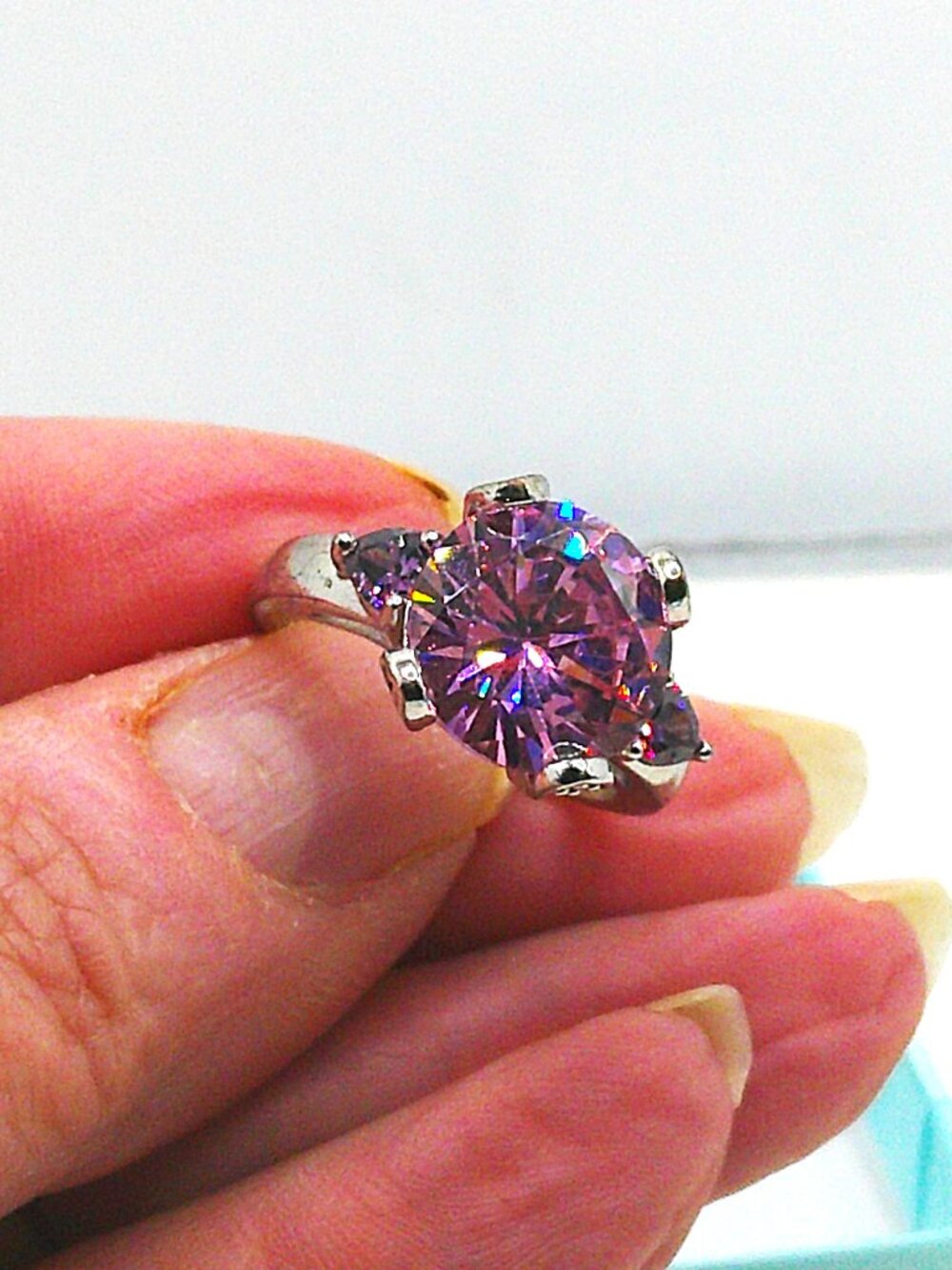 Brilliant Pink Rhinestone Ring in Sterling Silver sz 6.75 - Picture 3 of 9
